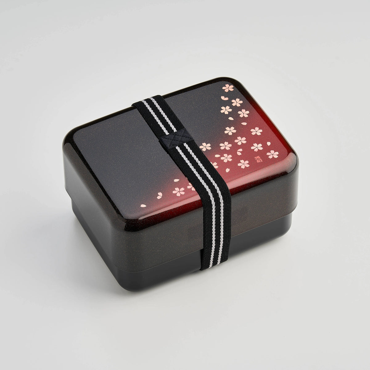 Bento&co sakura petals big bento box 1300mL, two-tier red and black, hand painted in Ishikawa Japan