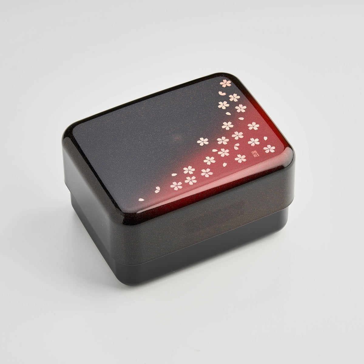Bento&co sakura petals big bento box 1300mL, two-tier red and black, hand painted in Ishikawa Japan