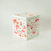 Showa ume white plum three-tier square bento box 2280mL, lacquer-style finish, made in Japan