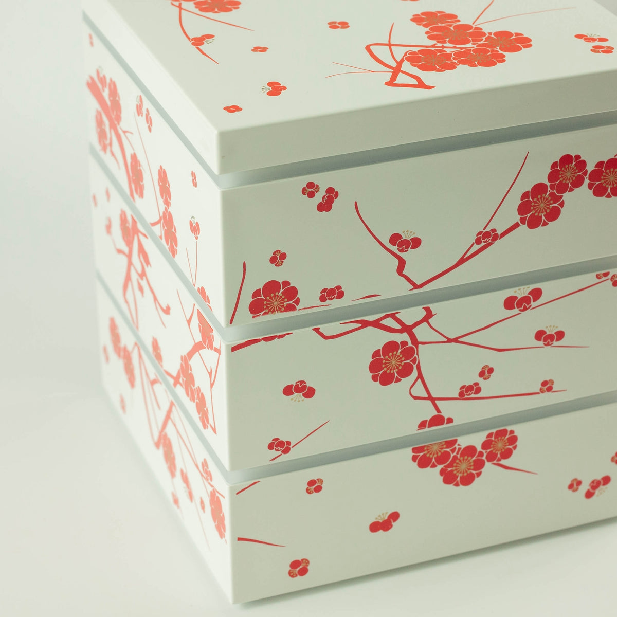 Showa ume white plum three-tier square bento box 2280mL, lacquer-style finish, made in Japan