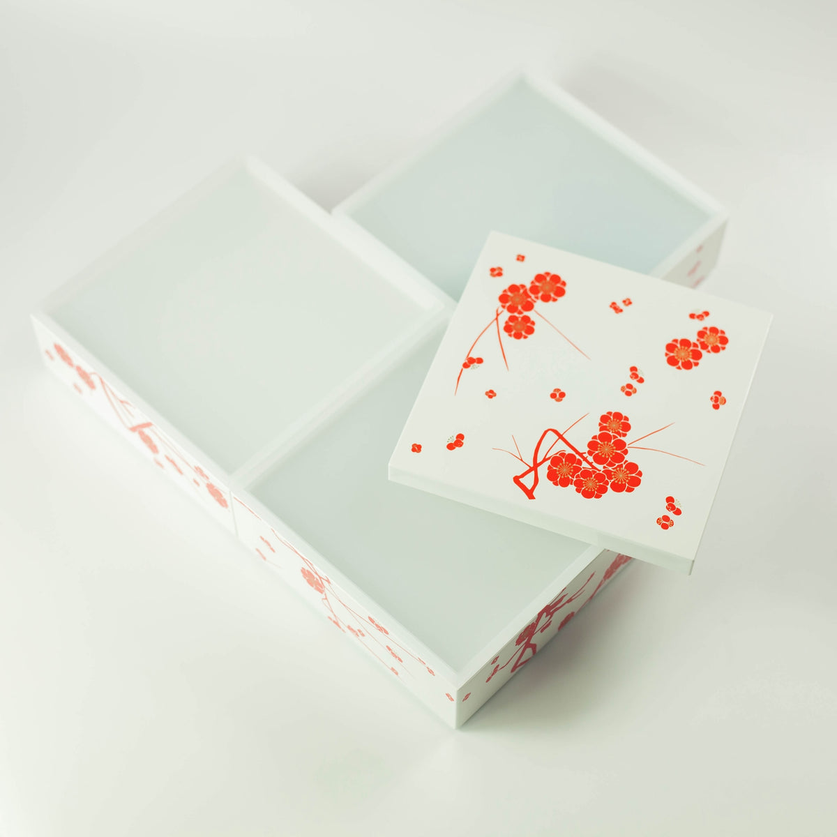 Showa ume white plum three-tier square bento box 2280mL, lacquer-style finish, made in Japan