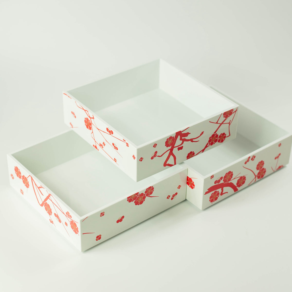 Showa ume white plum three-tier square bento box 2280mL, lacquer-style finish, made in Japan