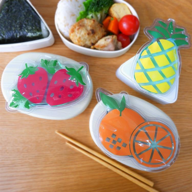 Fruit ice pack and matching lunch band set in orange, strawberry and pineapple designs