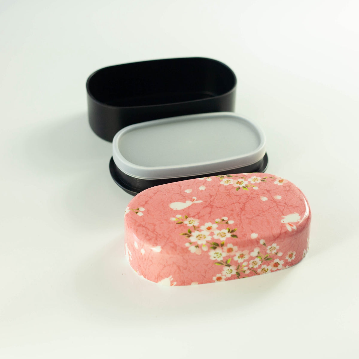 Sakura Usagi Bento Box 570mL with cherry blossom and rabbit pattern, available in red and pink
