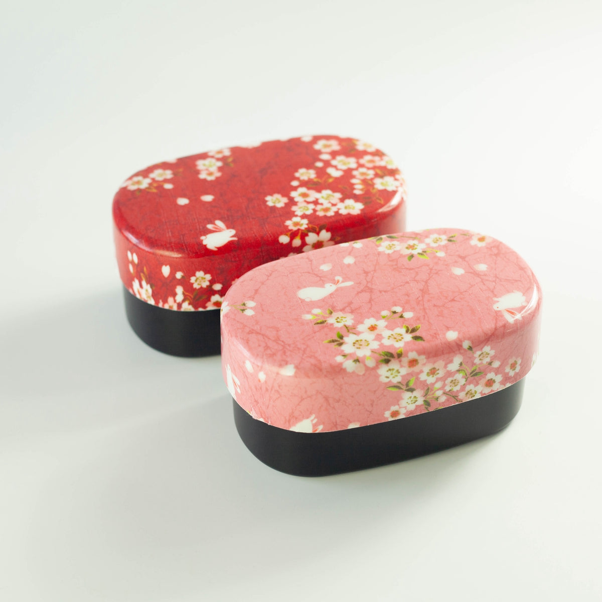Sakura Usagi Bento Box 570mL with cherry blossom and rabbit pattern, available in red and pink