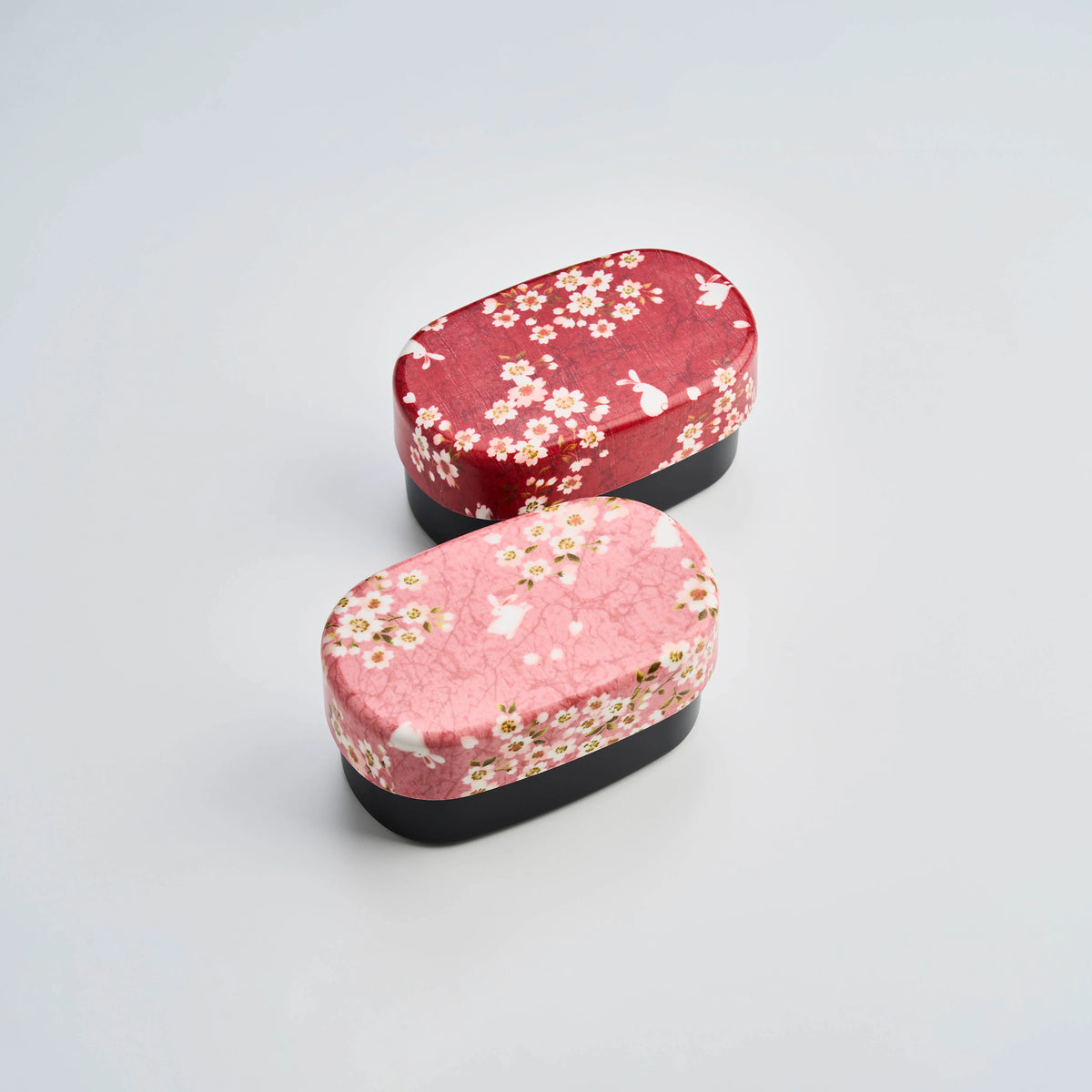 Sakura Usagi Bento Box 570mL with cherry blossom and rabbit pattern, available in red and pink