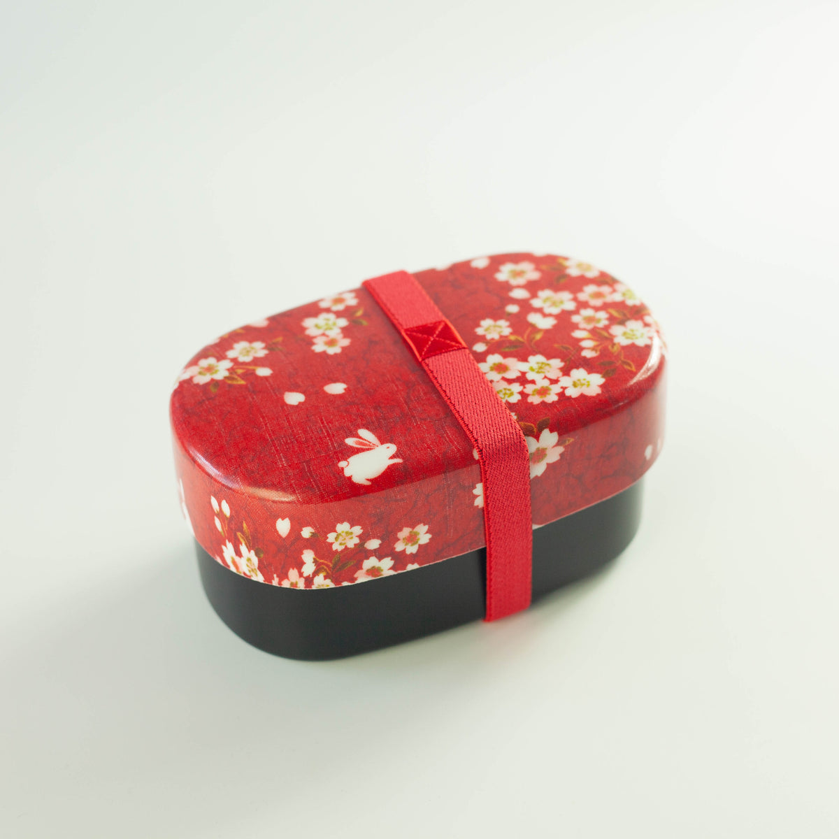Sakura Usagi Bento Box 570mL with cherry blossom and rabbit pattern, available in red and pink