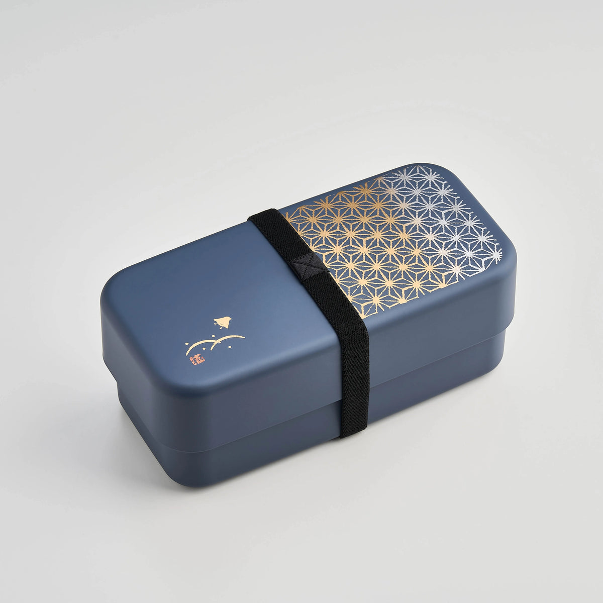 Asanoha Bento Box in matte grayish blue with traditional Japanese hemp leaf pattern