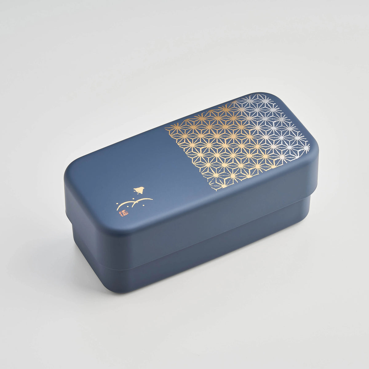Asanoha Bento Box in matte grayish blue with traditional Japanese hemp leaf pattern