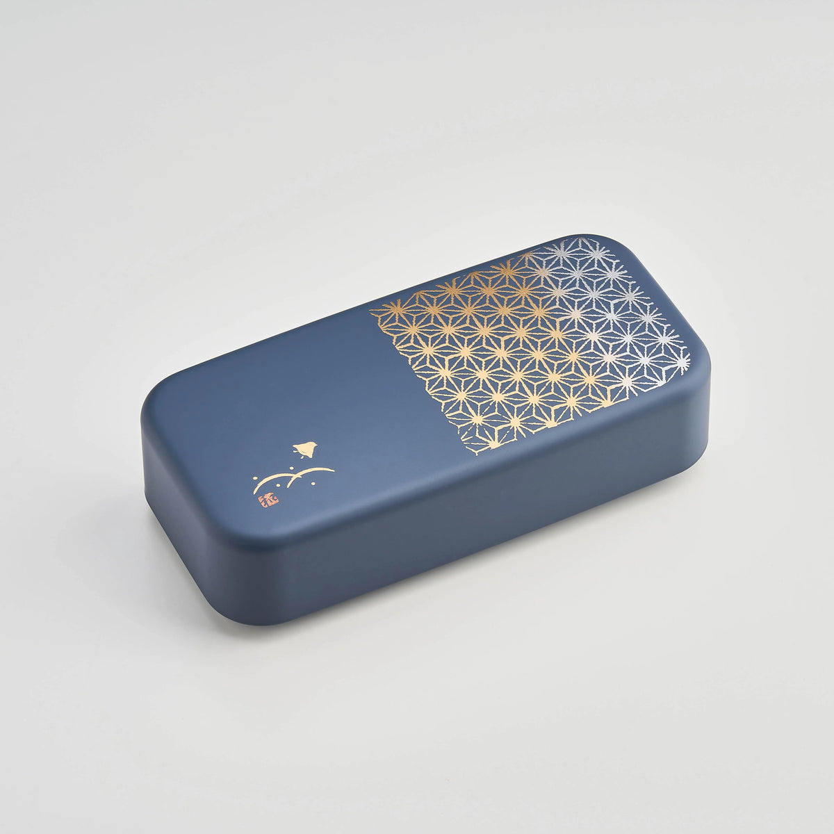 Asanoha Bento Box in matte grayish blue with traditional Japanese hemp leaf pattern