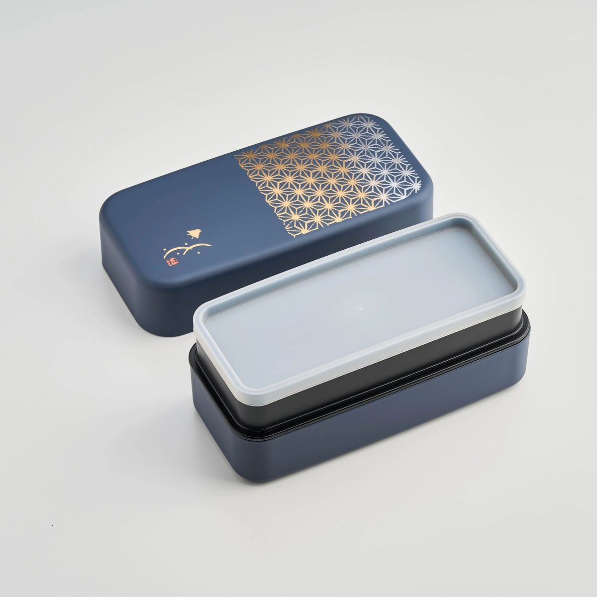 Asanoha Bento Box in matte grayish blue with traditional Japanese hemp leaf pattern