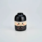 Kokeshi Bento Box Ichiro, Japanese bento box with black kimono and sakura pattern