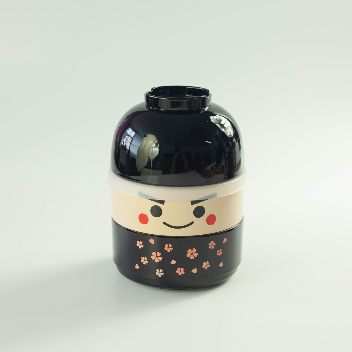 Kokeshi Bento Box Ichiro, Japanese bento box with black kimono and sakura pattern