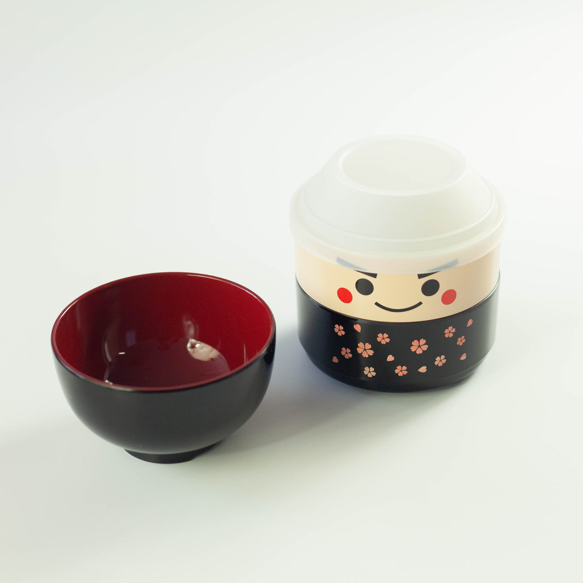 Kokeshi Bento Box Ichiro, Japanese bento box with black kimono and sakura pattern