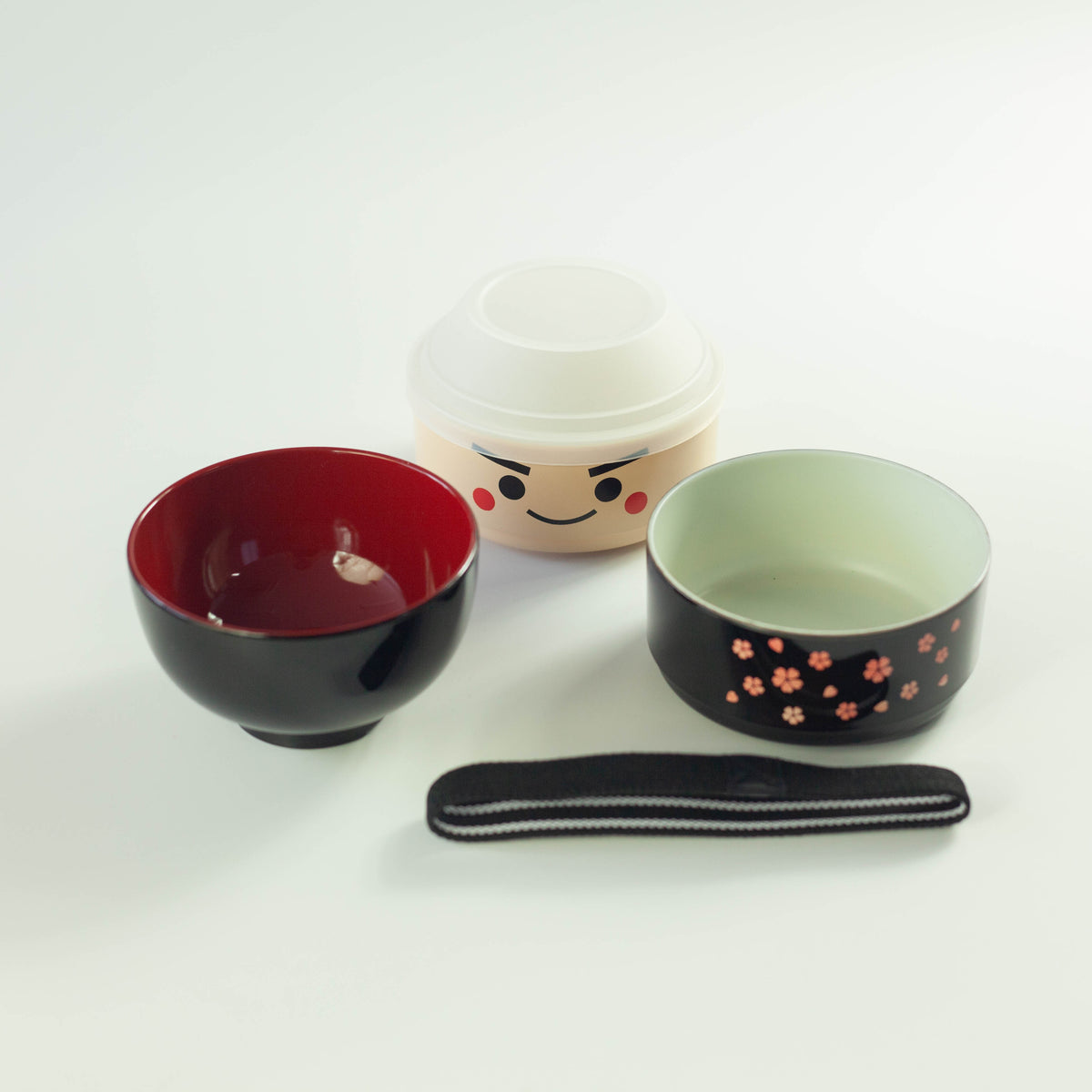 Kokeshi Bento Box Ichiro, Japanese bento box with black kimono and sakura pattern