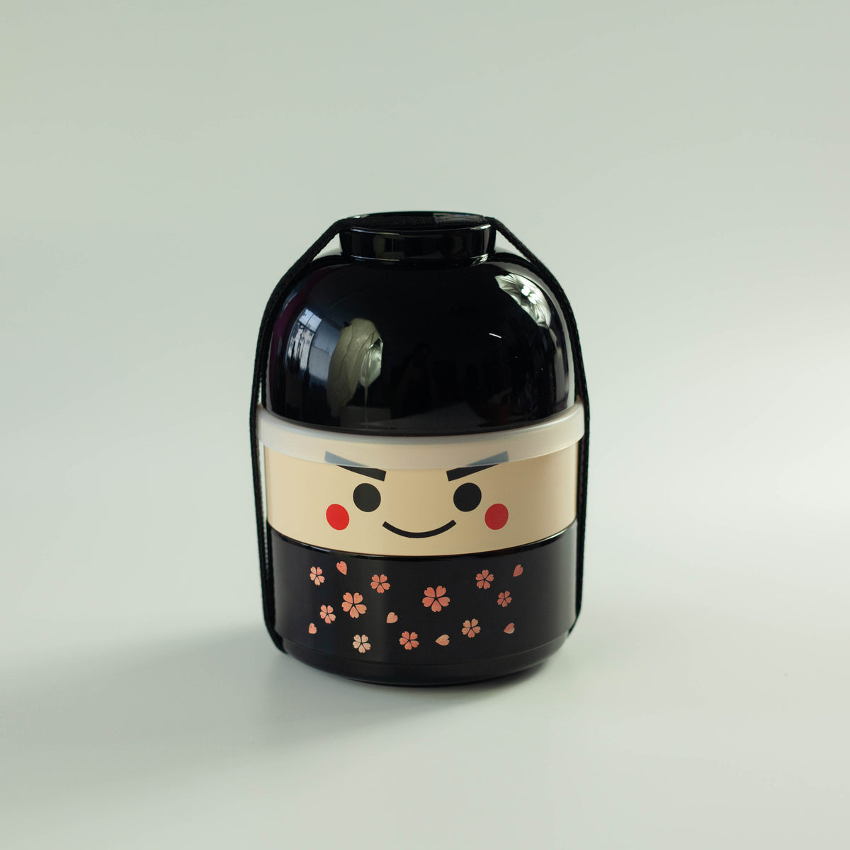 Kokeshi Bento Box Ichiro, Japanese bento box with black kimono and sakura pattern