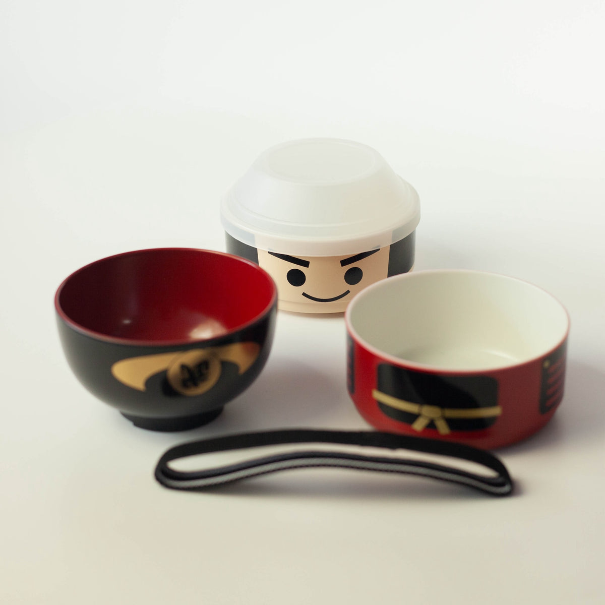 Kokeshi Bento Box Bushi, samurai-inspired Japanese bento box with two tiers and soup bowl