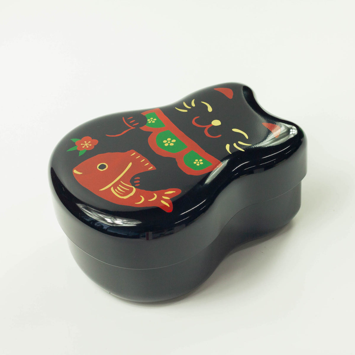 Maruko Neko Bento Box with Japanese beckoning cat design, available in black and white