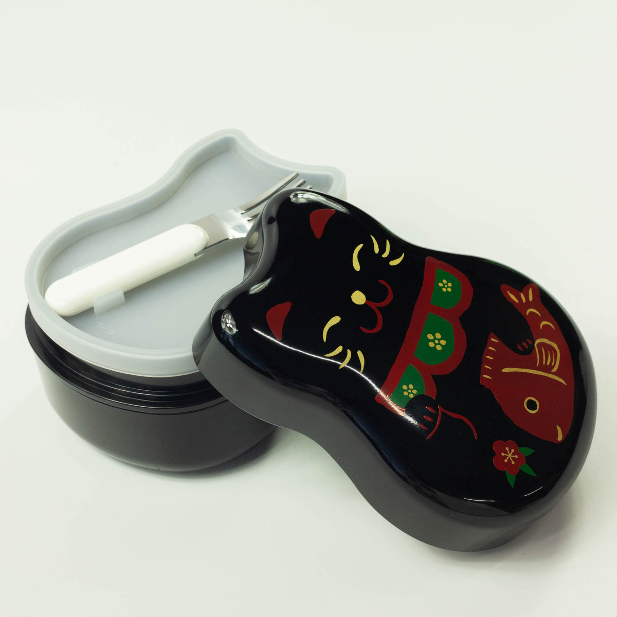 Maruko Neko Bento Box with a fork and two-tier lunch compartments