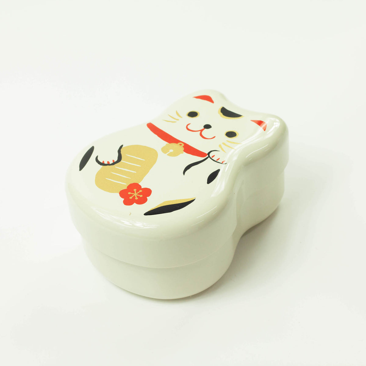 Maruko Neko Bento Box with Japanese beckoning cat design, available in black and white