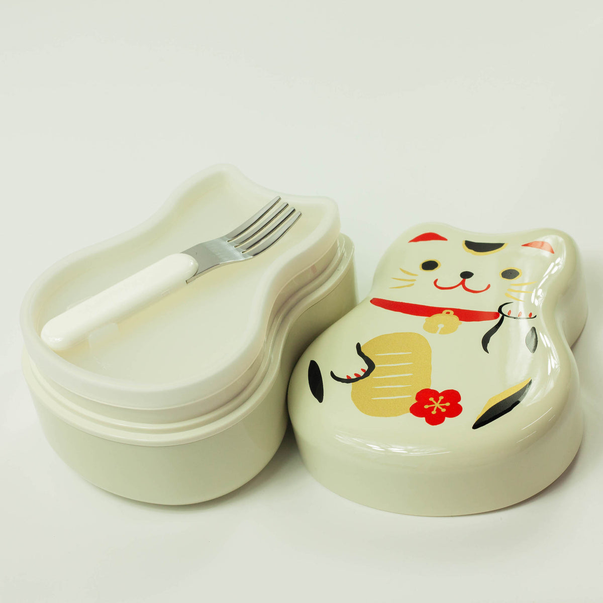 Maruko Neko Bento Box with a fork and two-tier lunch compartments