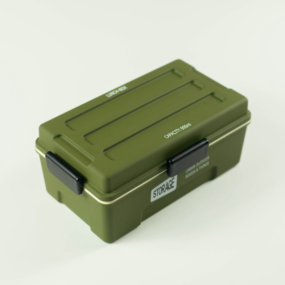 Storage Bento Box – rugged military-style Japanese lunch box with locking clips in navy blue and olive green, 900ml capacity, made in Japan