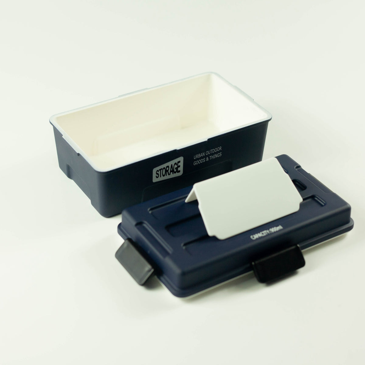 Storage Bento Box – rugged military-style Japanese lunch box with locking clips in navy blue and olive green, 900ml capacity, made in Japan