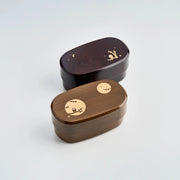 Fukuro Bento Box in light brown and Dark Brown woodgrain with owl design, 900ml 2-tier, made in Japan
