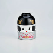 Big Kokeshi Bento Box Maihime with silver kimono and sakura accents