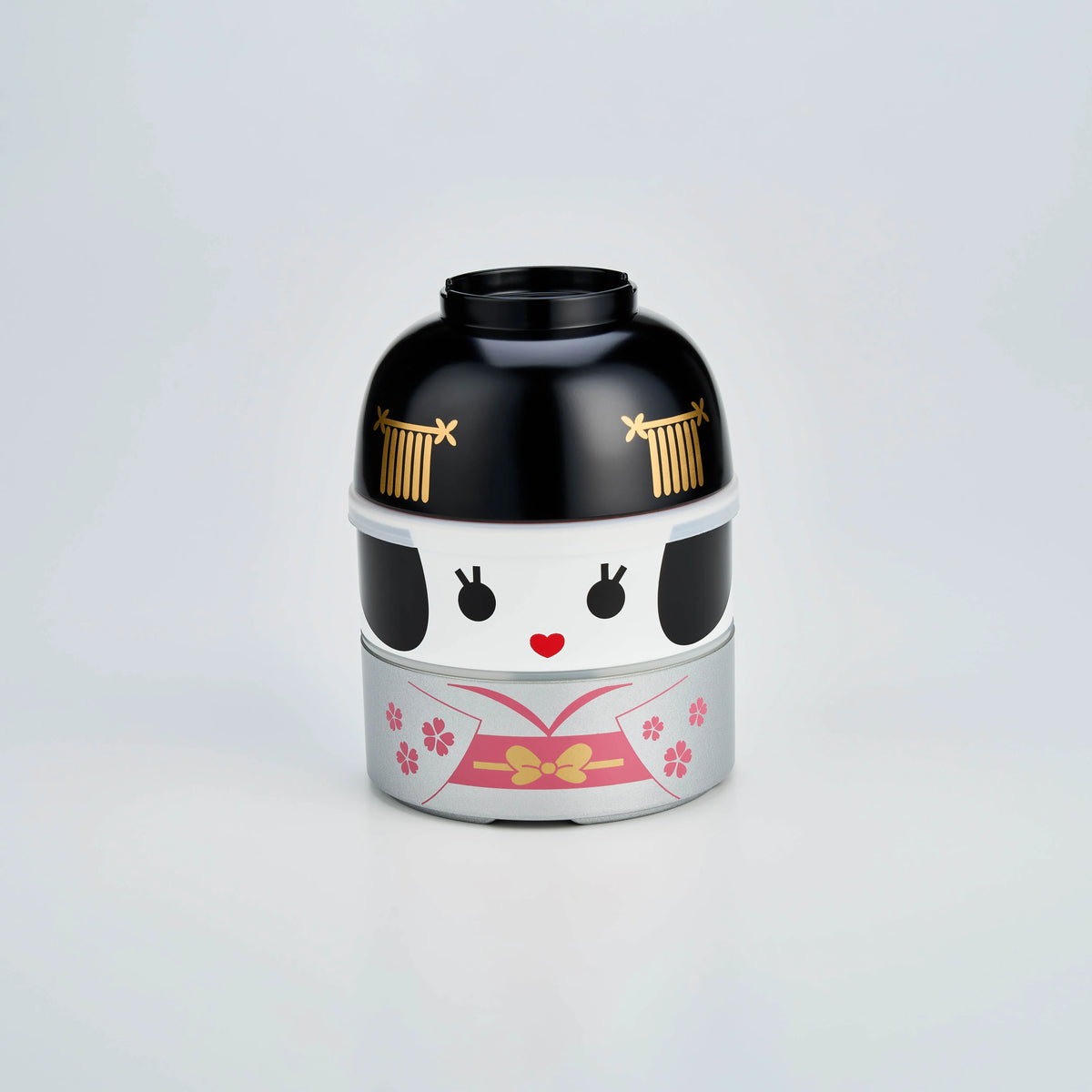 Big Kokeshi Bento Box Maihime with silver kimono and sakura accents