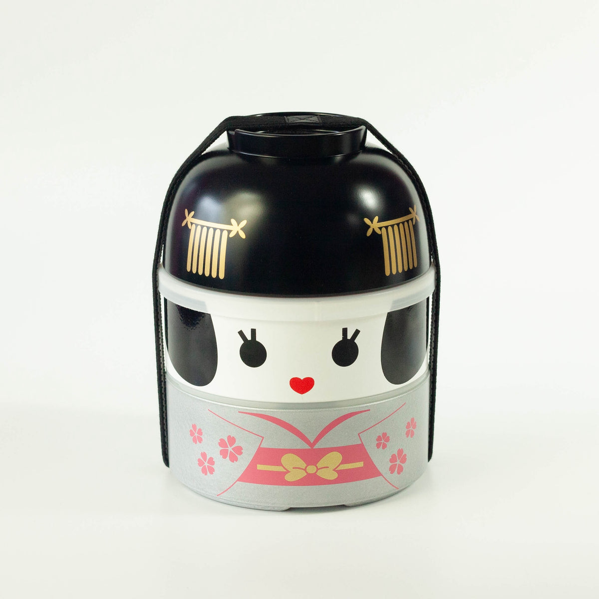 Big Kokeshi Bento Box Maihime with silver kimono and sakura accents