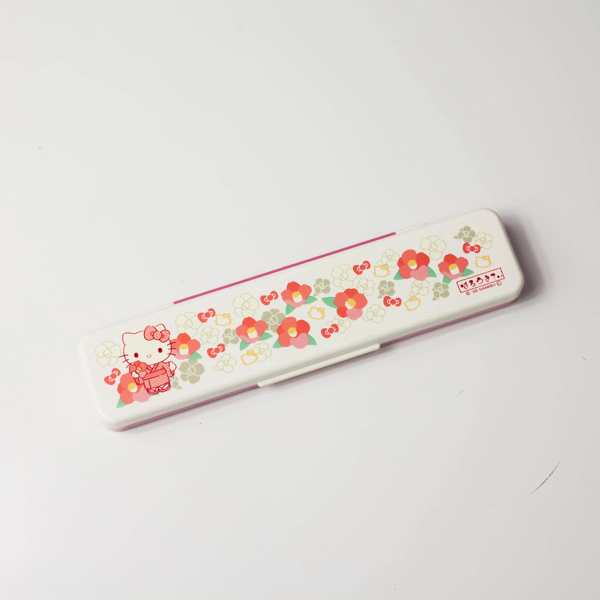 Hello Kitty Wafu cutlery set with chopsticks, spoon and floral carrying case