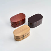 Nuri Wappa Bento Box in Dark Wood, Red Wood, and Light Wood with a traditional Japanese design