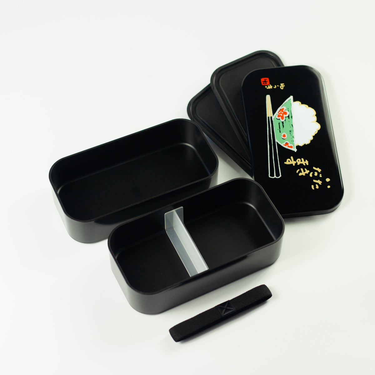 Itadakimasu two-tier bento box with rice bowl and chopsticks illustration