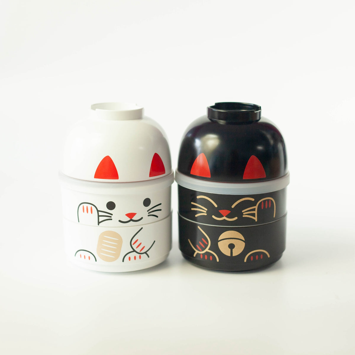 White and Black Kokeshi Bento Boxes | Maneki Neko, Japanese lucky cat-inspired lunch boxes