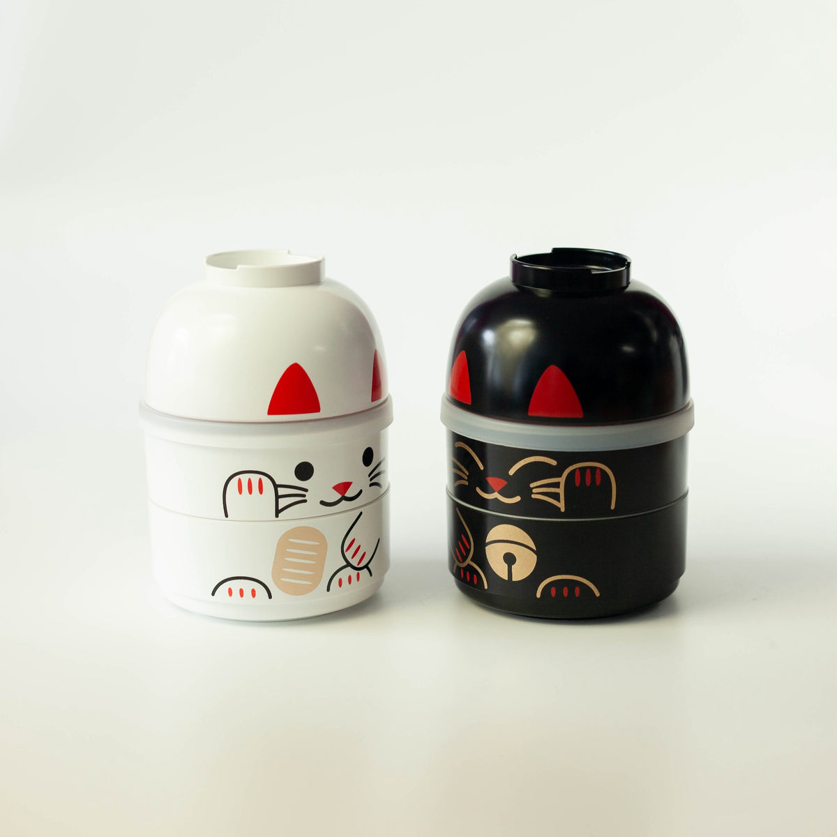 White and Black Kokeshi Bento Boxes | Maneki Neko, Japanese lucky cat-inspired lunch boxes