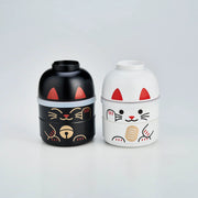 White and Black Kokeshi Bento Boxes | Maneki Neko, Japanese lucky cat-inspired lunch boxes