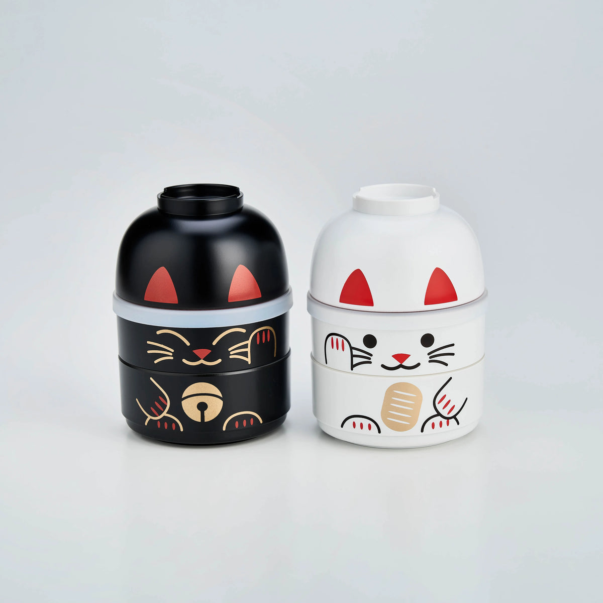 White and Black Kokeshi Bento Boxes | Maneki Neko, Japanese lucky cat-inspired lunch boxes