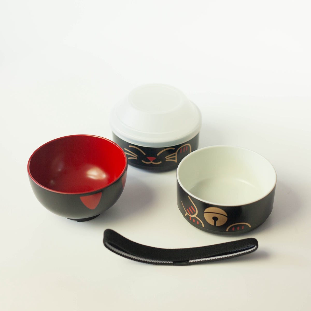 White and Black Kokeshi Bento Boxes | Maneki Neko, Japanese lucky cat-inspired lunch boxes