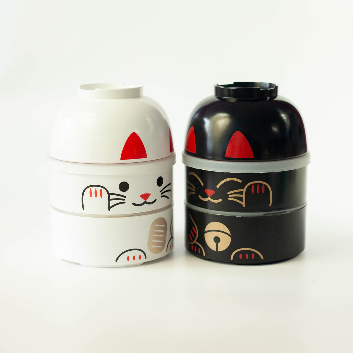 Big Kokeshi Bento Box | Maneki Neko in White and Black, a Japanese lucky cat-inspired lunch box