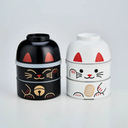 Big Kokeshi Bento Box | Maneki Neko in White and Black, a Japanese lucky cat-inspired lunch box