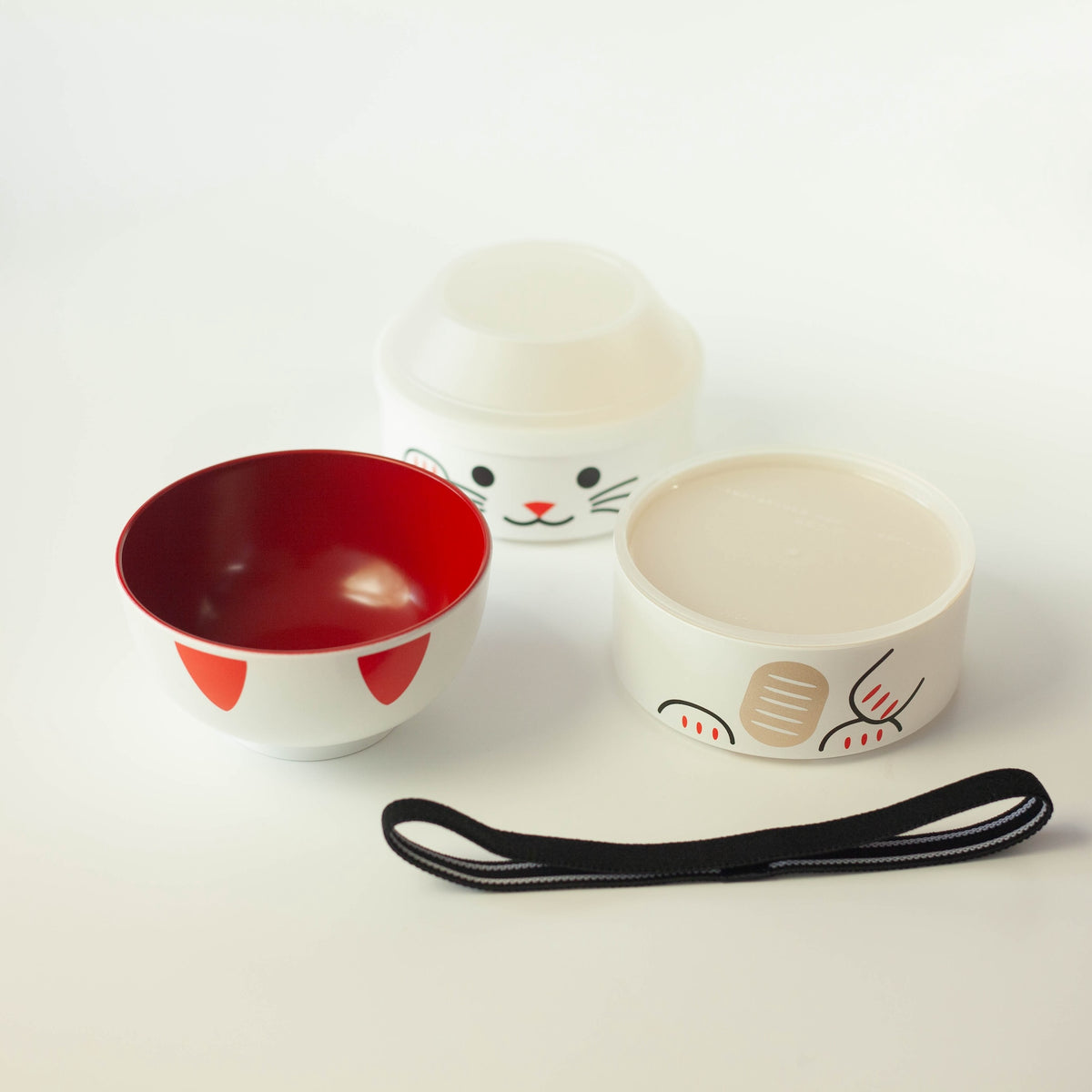 Big Kokeshi Bento Box | Maneki Neko in White and Black, a Japanese lucky cat-inspired lunch box