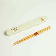 Kao Neko white cat chopsticks set with sliding case - 18cm wooden chopsticks, made in Japan
