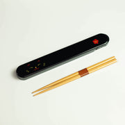 Hakoya Kao Neko black cat chopsticks set with case, wooden chopsticks 18cm, made in Japan