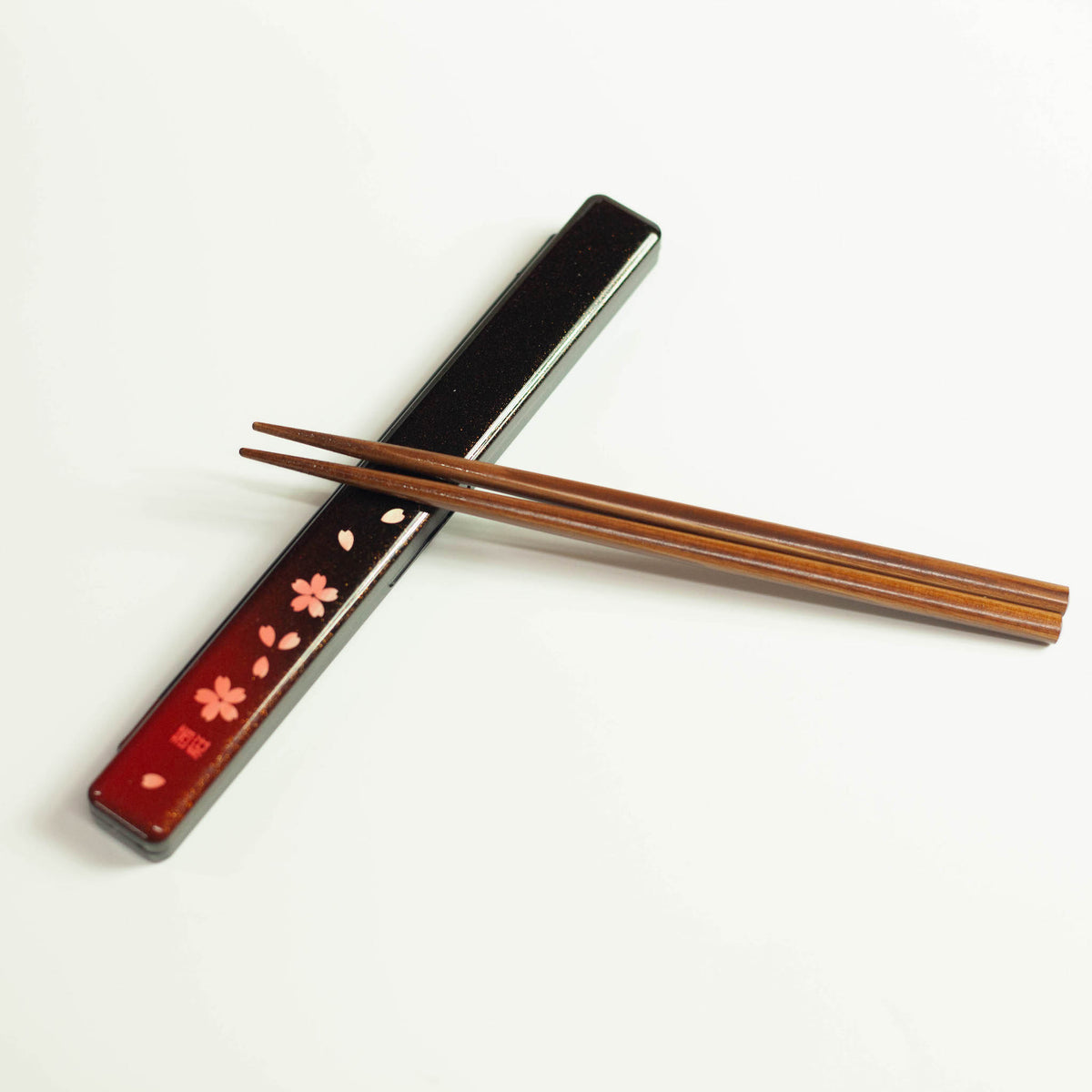 Sakura Petals chopsticks set with matching case, red and black Japanese design