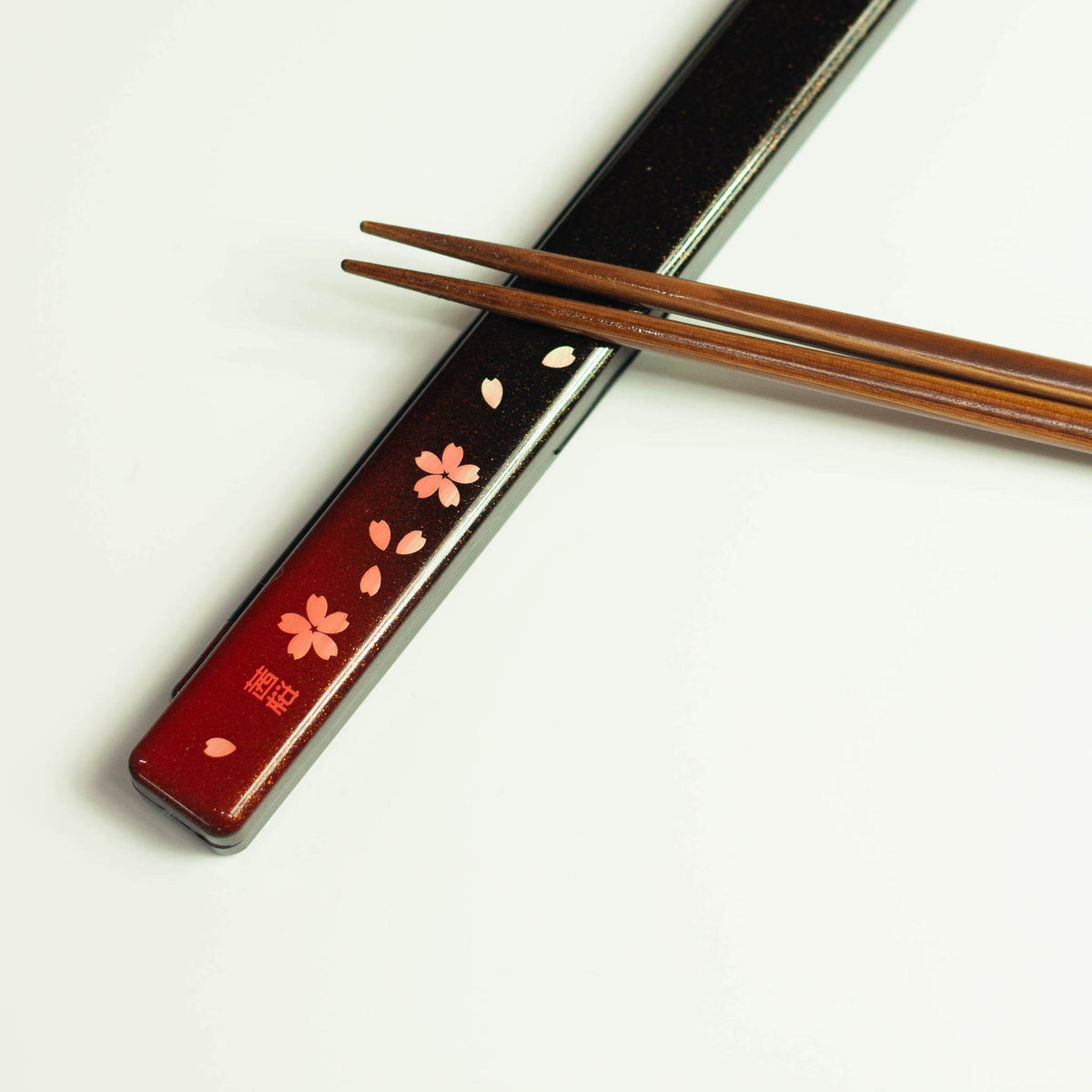 Sakura Petals chopsticks set with matching case, red and black Japanese design