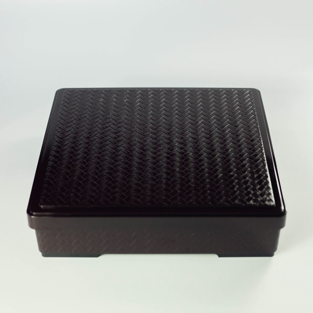 Shokado Ajiro Bento Box, dark brown one-tier Japanese bento box with a woven-texture lid