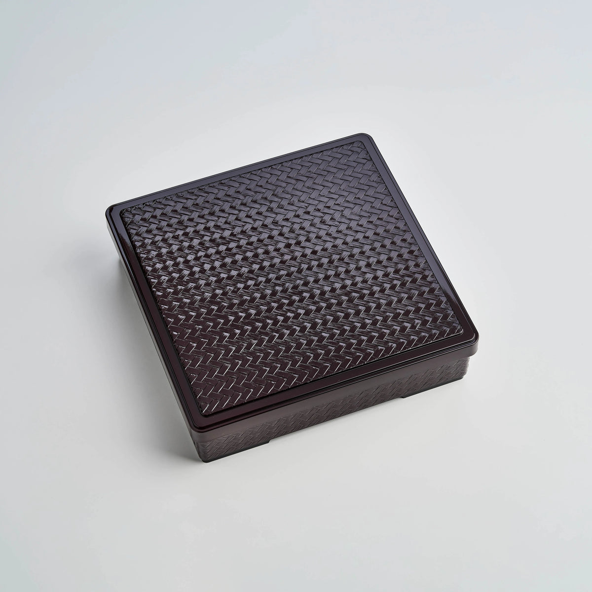 Shokado Ajiro Bento Box, dark brown one-tier Japanese bento box with a woven-texture lid