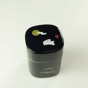 Hakoya usagi hills black tea canister 300mL, rabbit design, BPA-free plastic with silicone lid, made in Japan