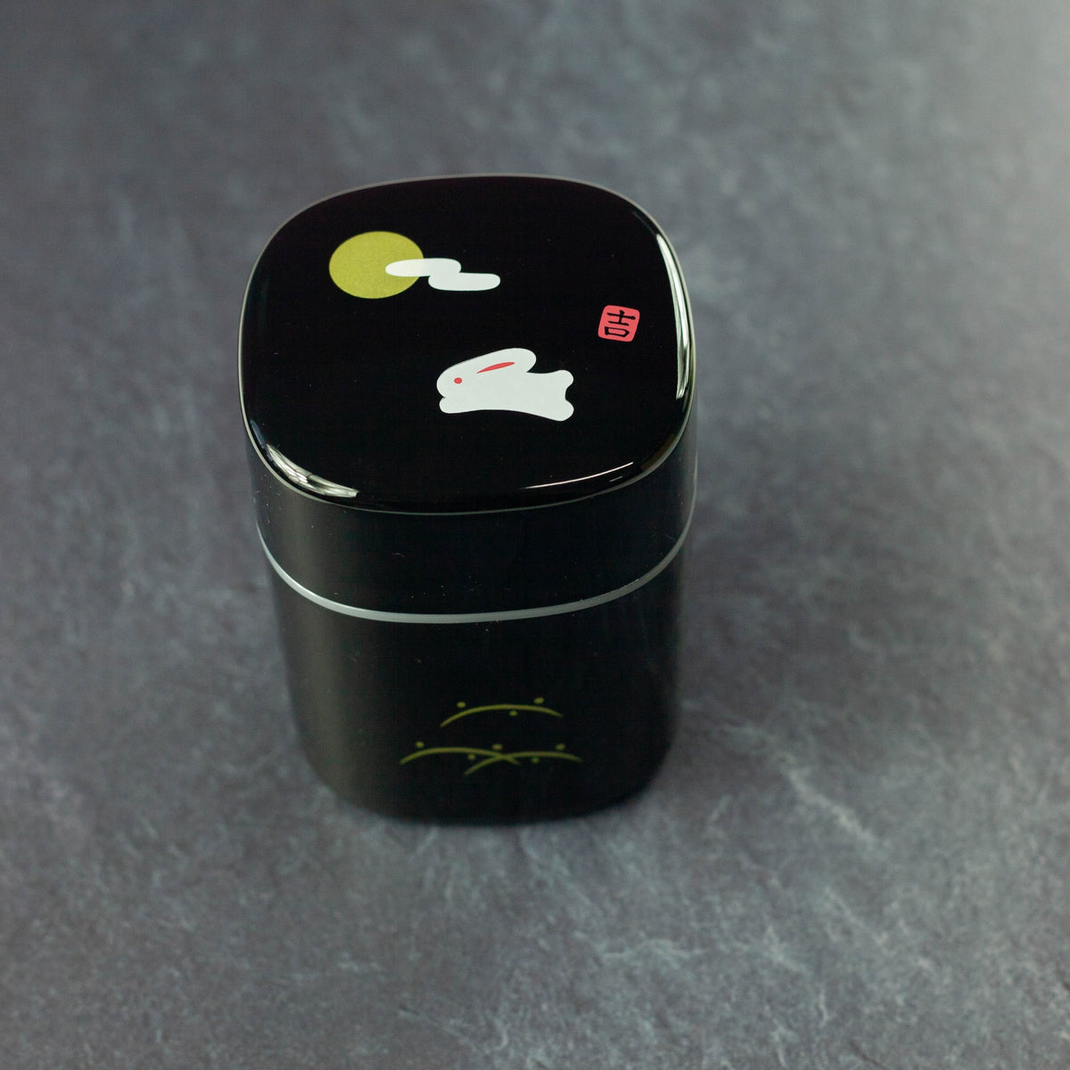 Hakoya usagi hills black tea canister 300mL, rabbit design, BPA-free plastic with silicone lid, made in Japan